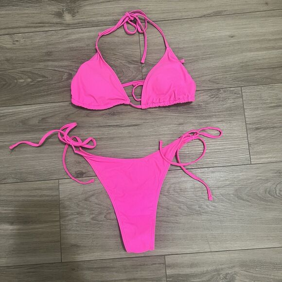 Tha Copper Closet Hot Pink  Cheeky Two Piece Bikini Swimsuit Beach Cruise Sz M - Picture 1 of 7